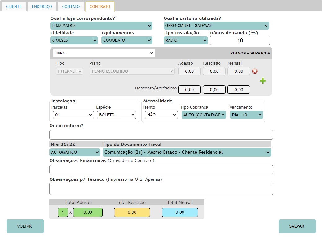 Gerar contrato com o cliente n ISPFY.