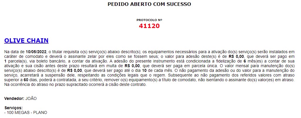 Pedido de instalação aberto no ISPFY.