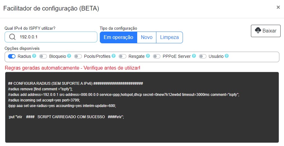 Facilitador de configuração do radius no ISPFY.