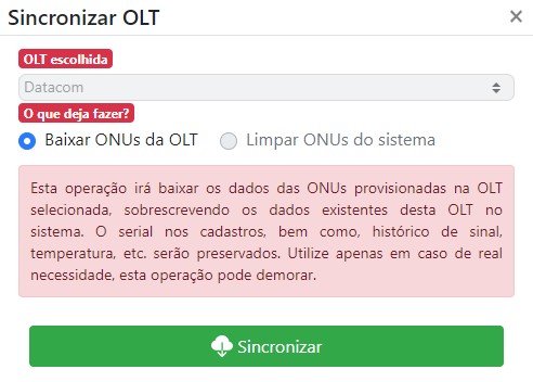 Sincronizar OLT para provisionar