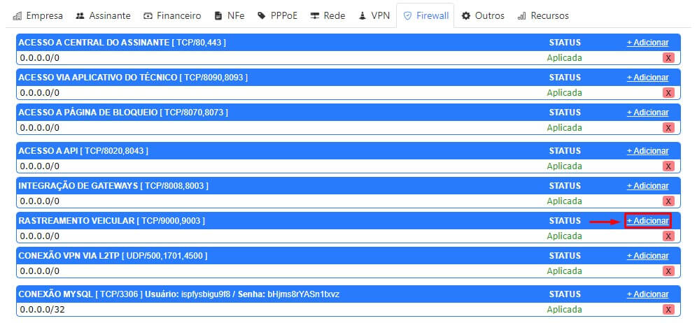 Liberar firewall para rastreamento veicular no ISPFY. 