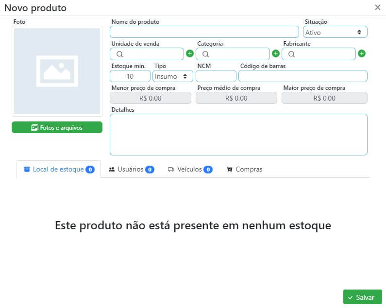 Registrar produto no módulo de estoque do ISPFY.