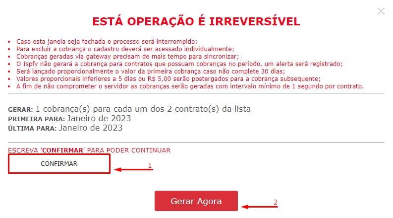 Confirmar operação.