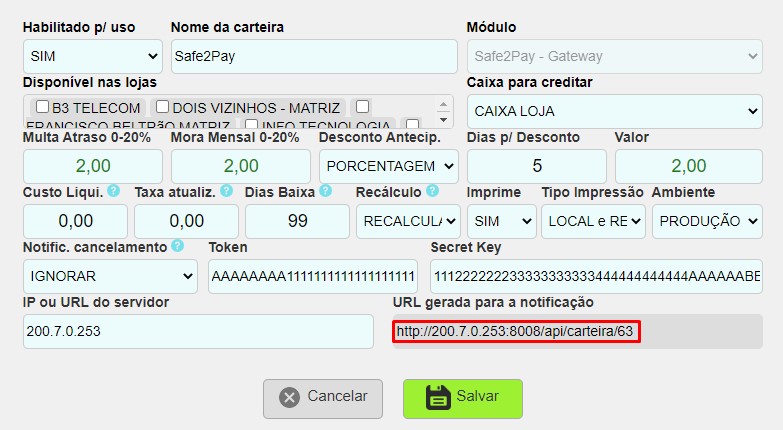 URL gerada para a notificação.