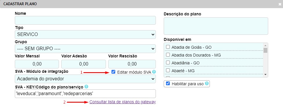 Cadastrar plano de serviço SVA para a Academia do Provedor  no ISPFY.