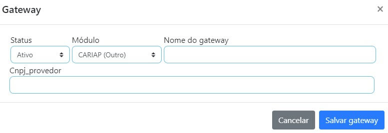 Cadastrando gateway SVA CARIAP.