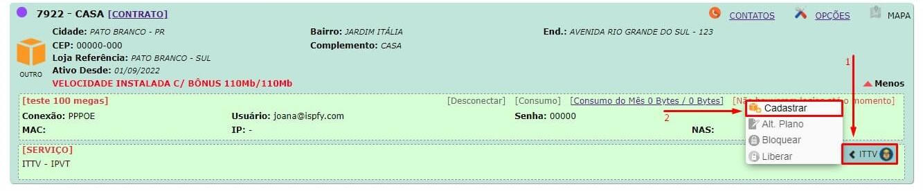 Ativar serviço SVA da ITTV para o cliente.