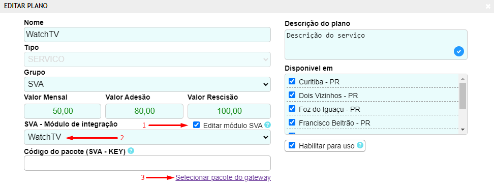 Cadastrar plano SVA para WatchTV no ISPFY.