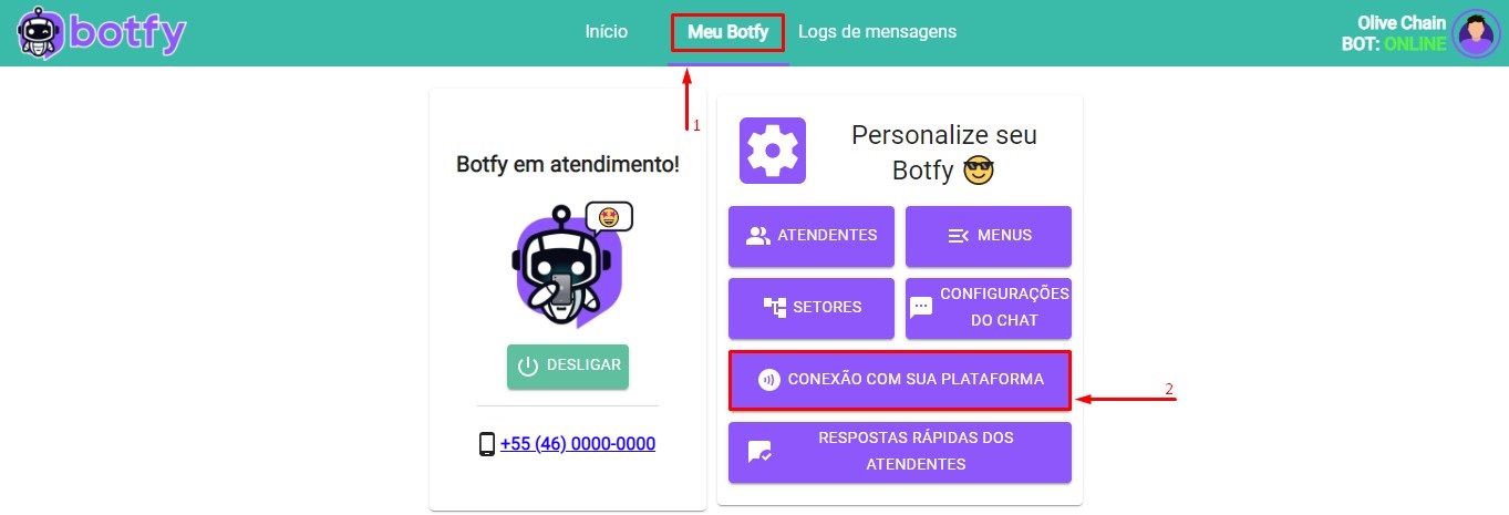 Conexão com sua plataforma no Botfy.