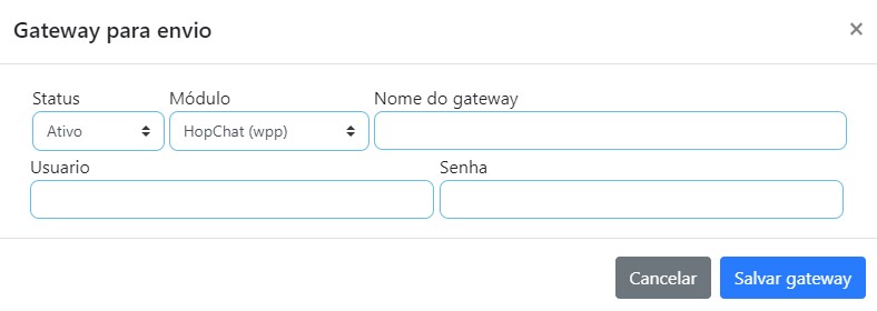 Cadastrar gateway para envio.