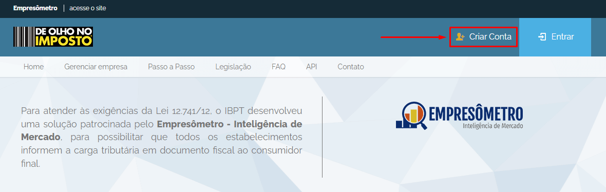 Criar conta no site De Olho No Imposto.