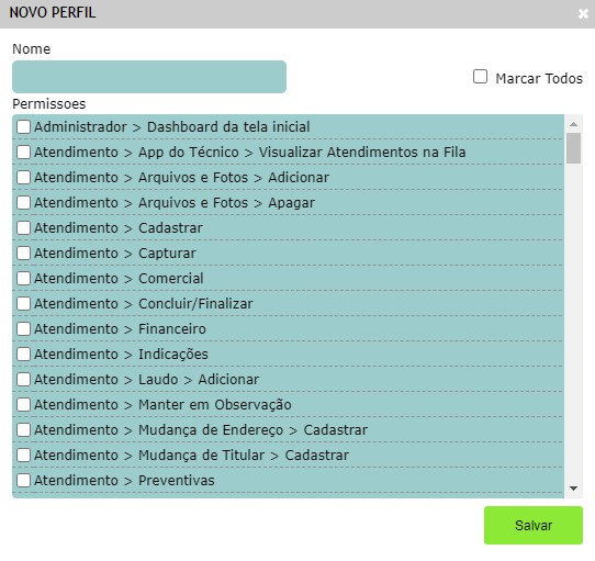 Cadastrar perfil de permissão no ISPFY.