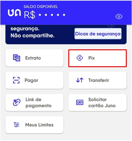 Ativar PIX no aplicativo da Juno.