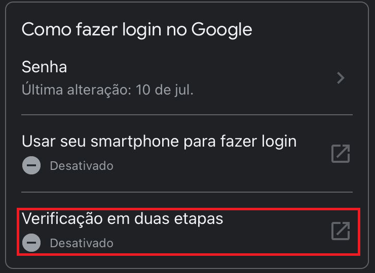 Ativar a verificação em duas etapas no Google.