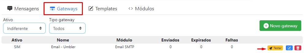 Enviar email de teste no ISPFY.