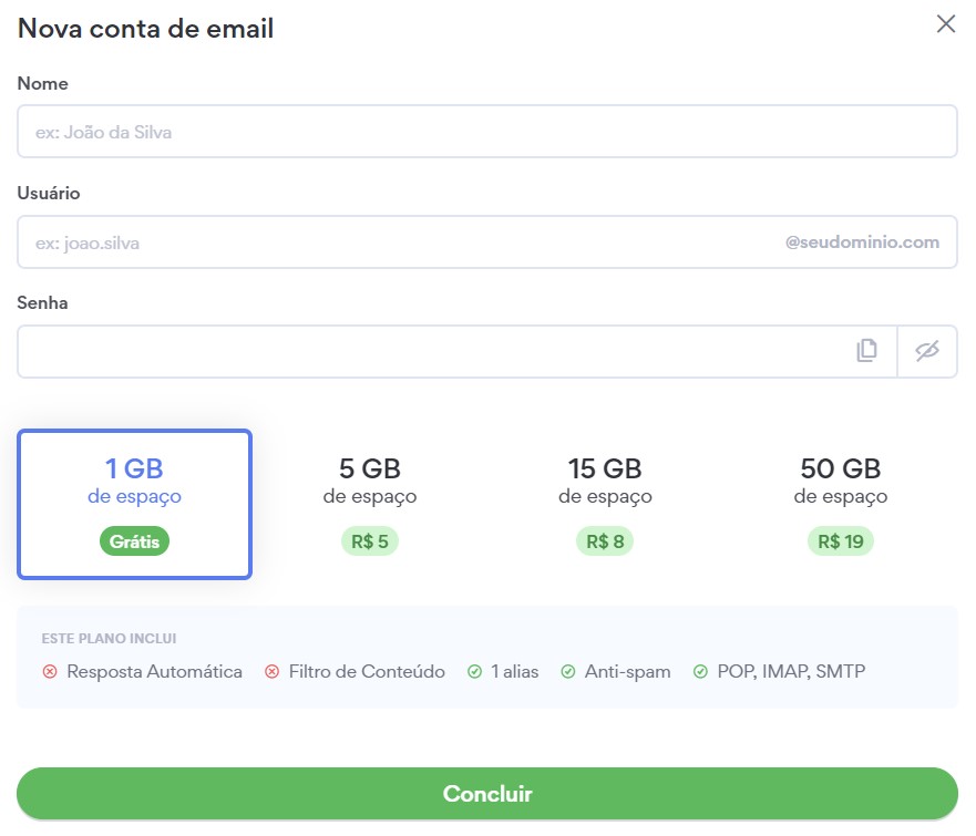 Nova conta de email na Umbler.