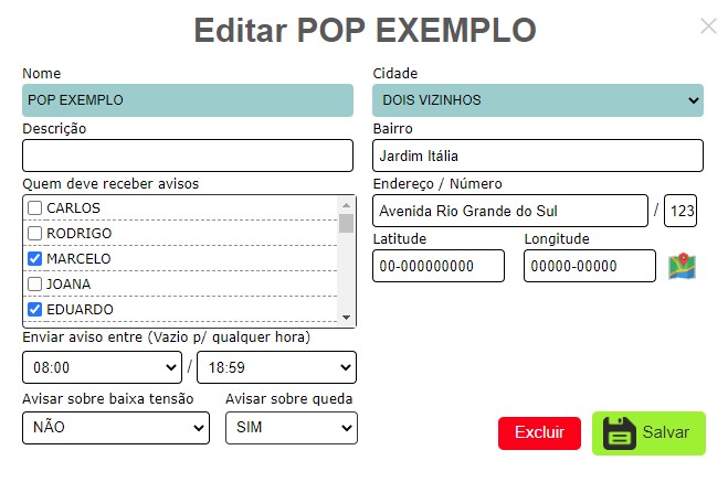 Configurar avisos do POP.